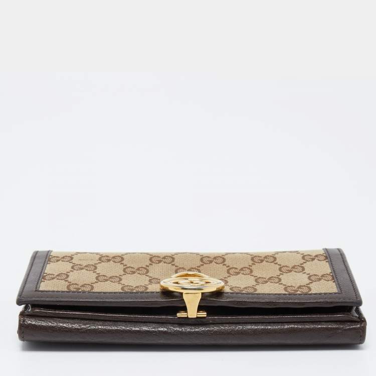 Pre Owned Gucci Beige/Brown GG Canvas and Leather Interlocking Icon Flap Continental Wallet