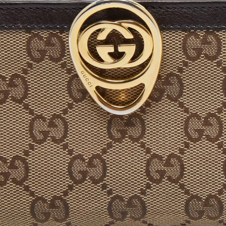 Pre Owned Gucci Beige/Brown GG Canvas and Leather Interlocking Icon Flap Continental Wallet
