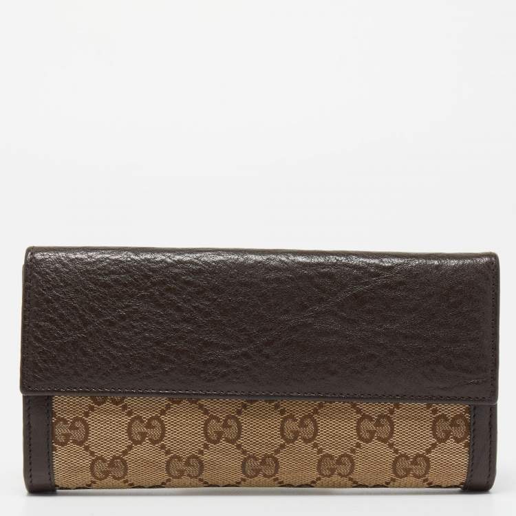 Pre Owned Gucci Beige/Brown GG Canvas and Leather Interlocking Icon Flap Continental Wallet