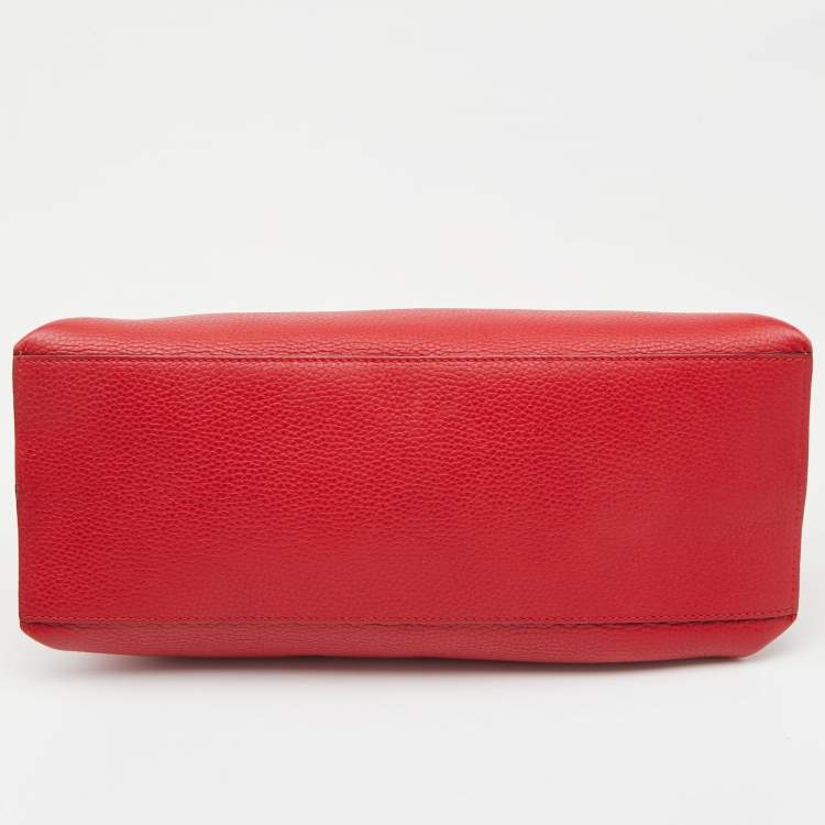 Pre Owned Gucci Red Leather Medium Bamboo Daily Top Handle Bag