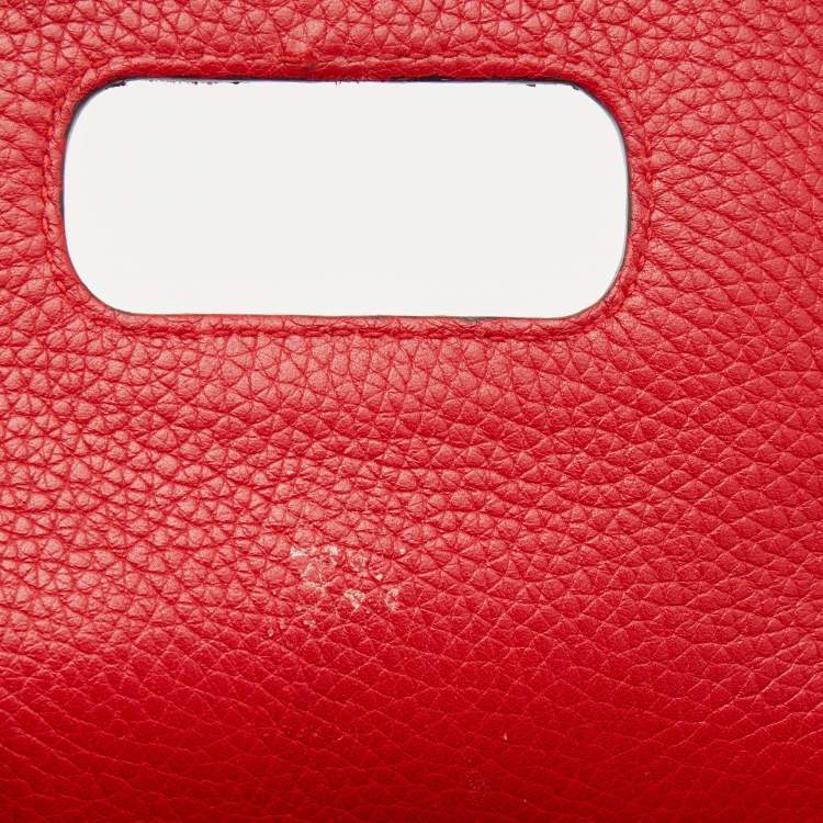 Pre Owned Gucci Red Leather Medium Bamboo Daily Top Handle Bag