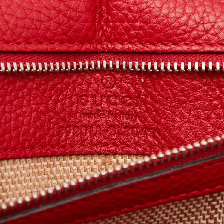 Pre Owned Gucci Red Leather Medium Bamboo Daily Top Handle Bag