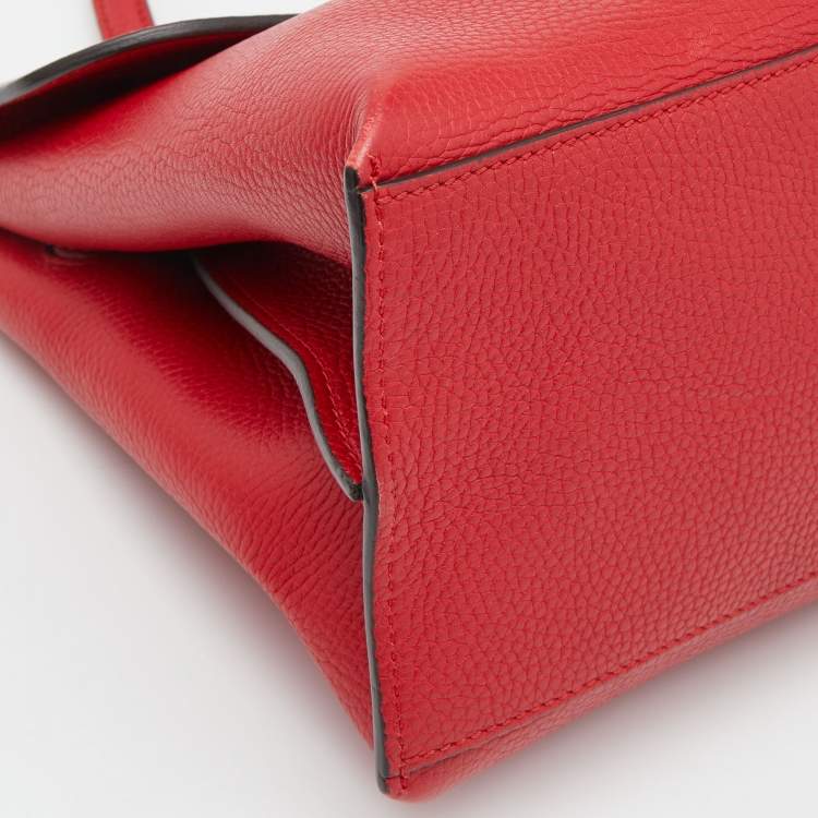 Pre Owned Gucci Red Leather Medium Bamboo Daily Top Handle Bag