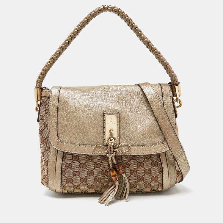 Gucci x adidas Small Shoulder Bag Beige/Brown in Leather with Gold-tone - US