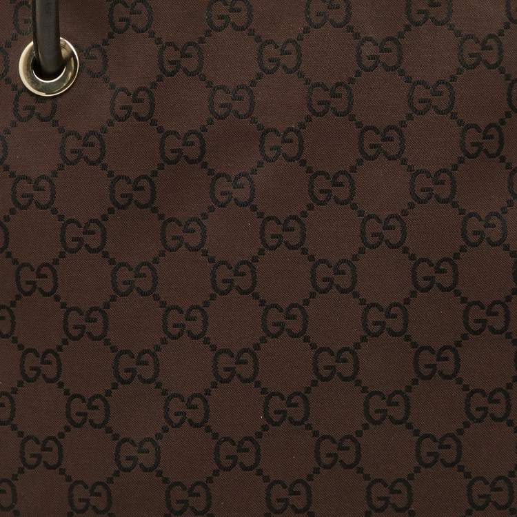 Pre Owned Gucci Dark Brown GG Nylon and Leather Gifford Tote
