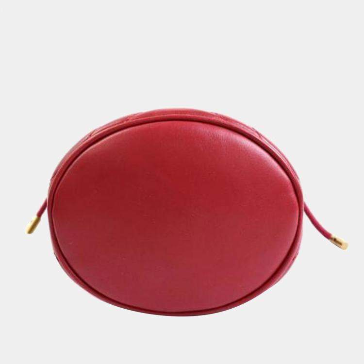 Pre Owned Gucci Red Leather GG Marmont Bucket Bag