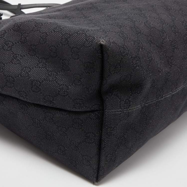 Pre Owned Gucci Black GG Canvas and Leather Bamboo Tassel Shopper Tote