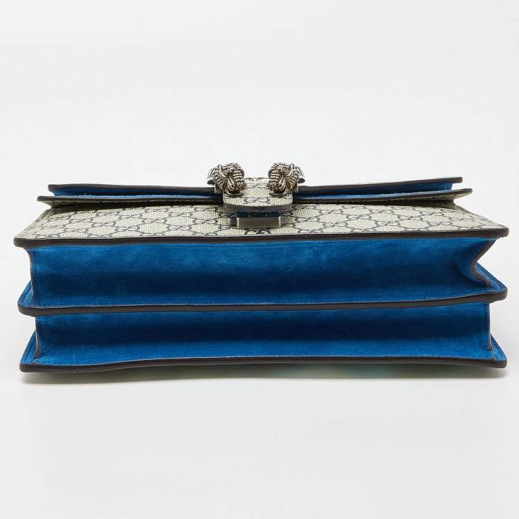 Pre Owned Gucci Blue/Beige GG Supreme Canvas and Suede Small Dionysus Blooms Shoulder Bag