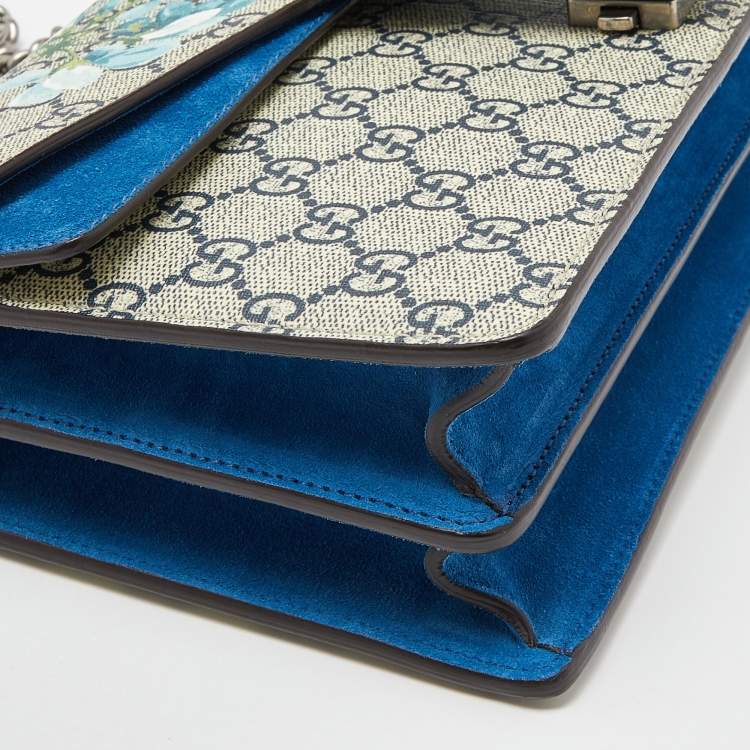 Pre Owned Gucci Blue/Beige GG Supreme Canvas and Suede Small Dionysus Blooms Shoulder Bag