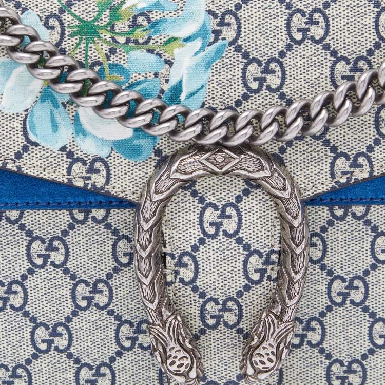 Pre Owned Gucci Blue/Beige GG Supreme Canvas and Suede Small Dionysus Blooms Shoulder Bag