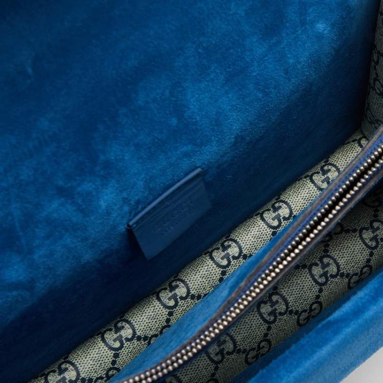 Pre Owned Gucci Blue/Beige GG Supreme Canvas and Suede Small Dionysus Blooms Shoulder Bag