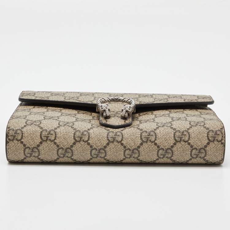 Pre Owned Gucci Beige GG Supreme Canvas and Leather Dionysus Wallet On Chain