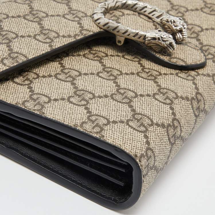 Pre Owned Gucci Beige GG Supreme Canvas and Leather Dionysus Wallet On Chain