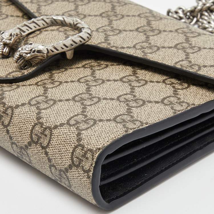 Pre Owned Gucci Beige GG Supreme Canvas and Leather Dionysus Wallet On Chain