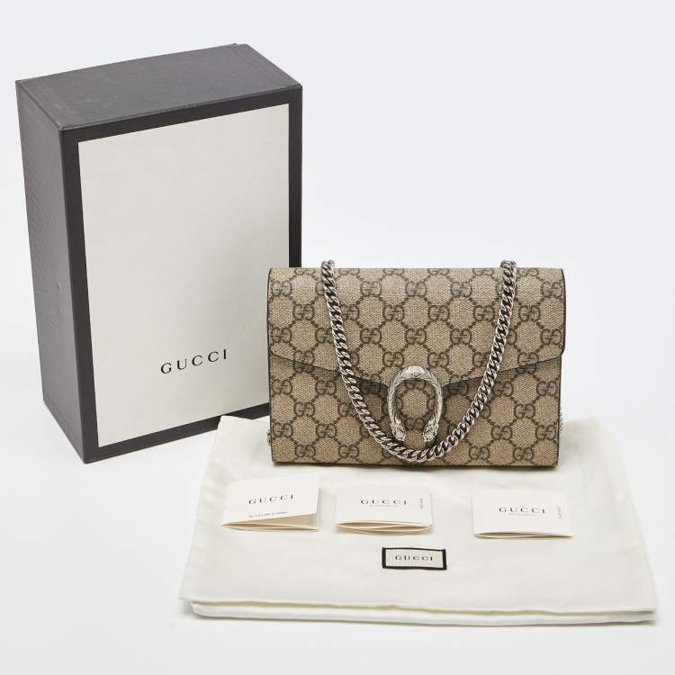 Pre Owned Gucci Beige GG Supreme Canvas and Leather Dionysus Wallet On Chain