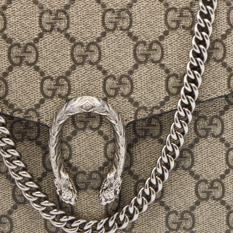 Pre Owned Gucci Beige GG Supreme Canvas and Leather Dionysus Wallet On Chain