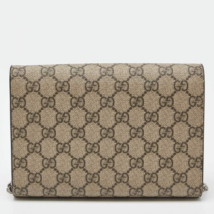 Pre Owned Gucci Beige GG Supreme Canvas and Leather Dionysus Wallet On Chain