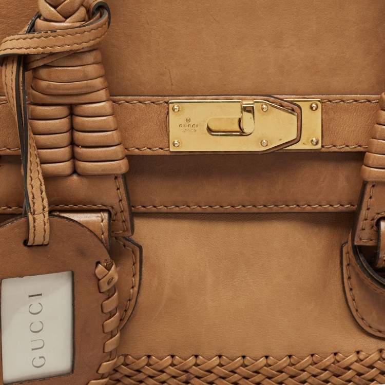 Pre Owned Gucci Brown Leather Handmade Top Handle Bag