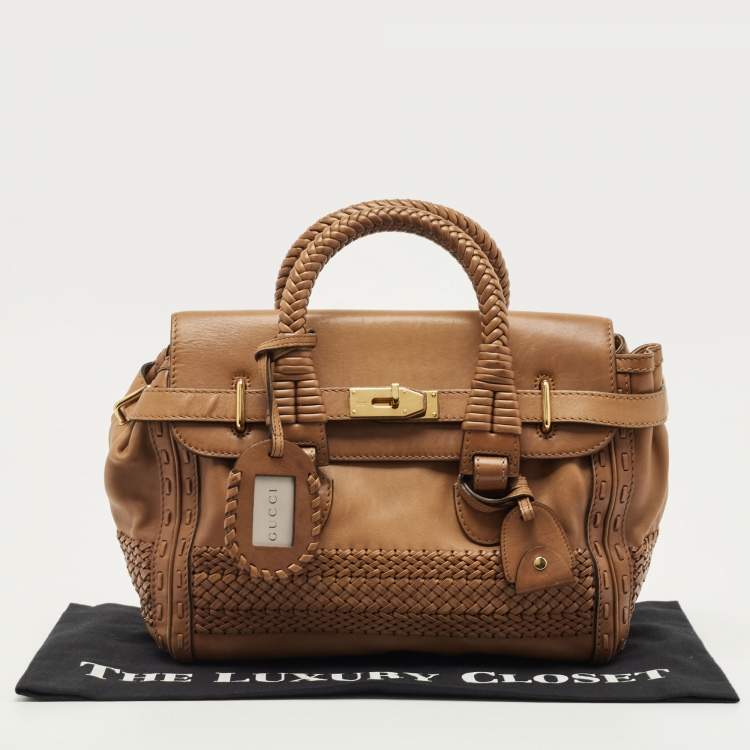 Pre Owned Gucci Brown Leather Handmade Top Handle Bag
