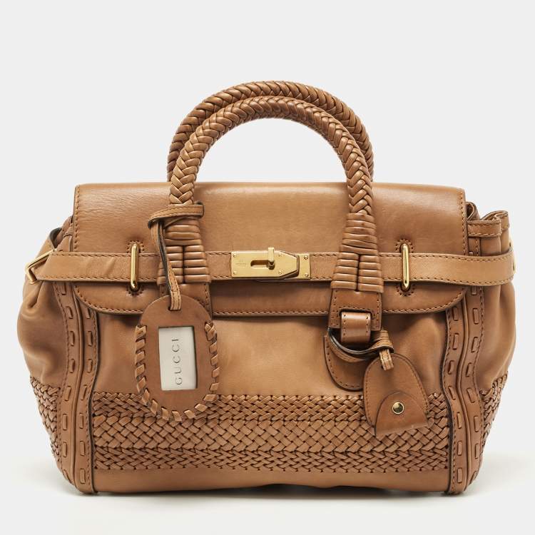 Pre Owned Gucci Brown Leather Handmade Top Handle Bag