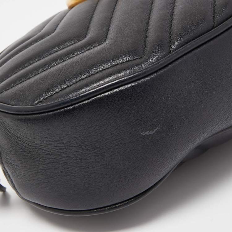 Pre Owned Gucci Black Matelassé Leather GG Marmont Belt Bag