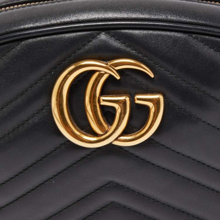 Pre Owned Gucci Black Matelassé Leather GG Marmont Belt Bag