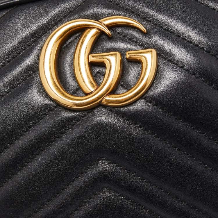 Pre Owned Gucci Black Matelassé Leather GG Marmont Belt Bag