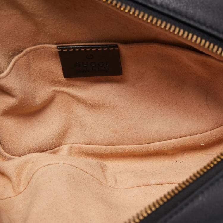 Pre Owned Gucci Black Matelassé Leather GG Marmont Belt Bag