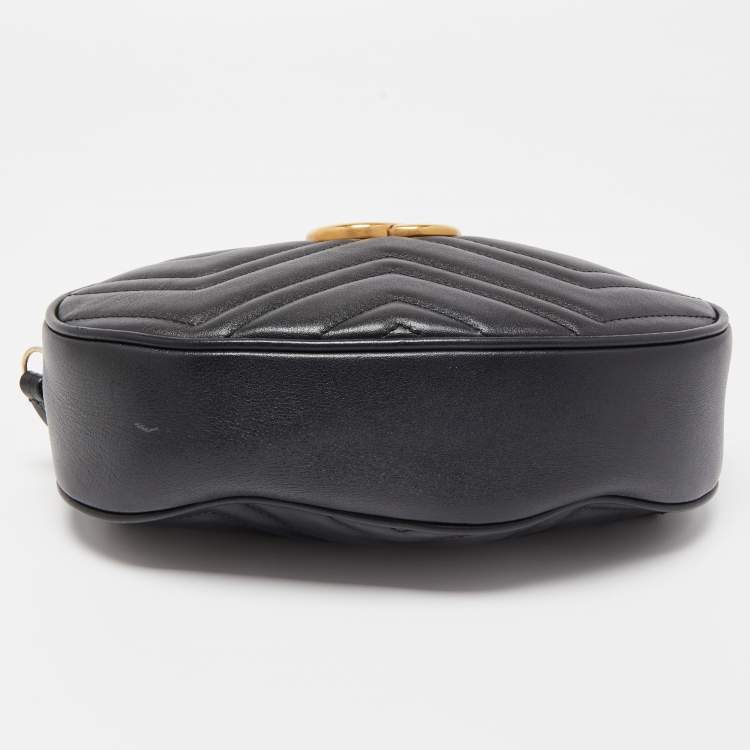 Pre Owned Gucci Black Matelassé Leather GG Marmont Belt Bag