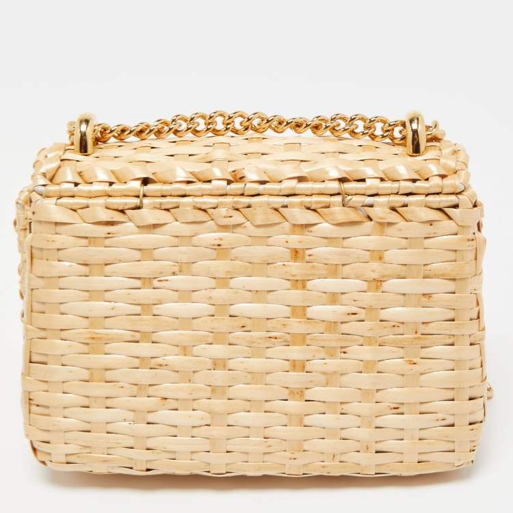 Pre Owned Gucci Beige Glazed Wicker Mini Cestino Shoulder Bag