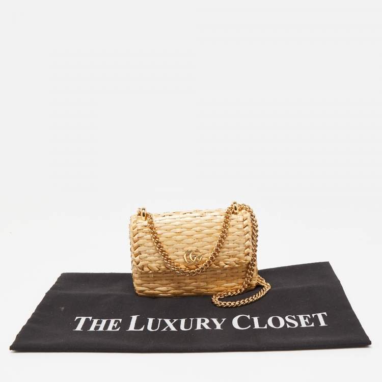 Pre Owned Gucci Beige Glazed Wicker Mini Cestino Shoulder Bag