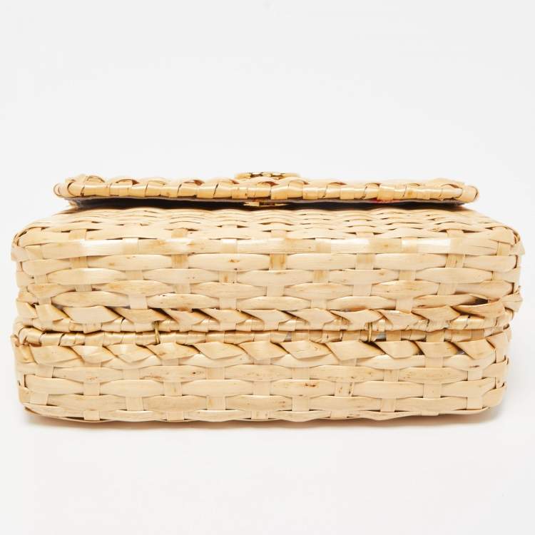 Pre Owned Gucci Beige Glazed Wicker Mini Cestino Shoulder Bag