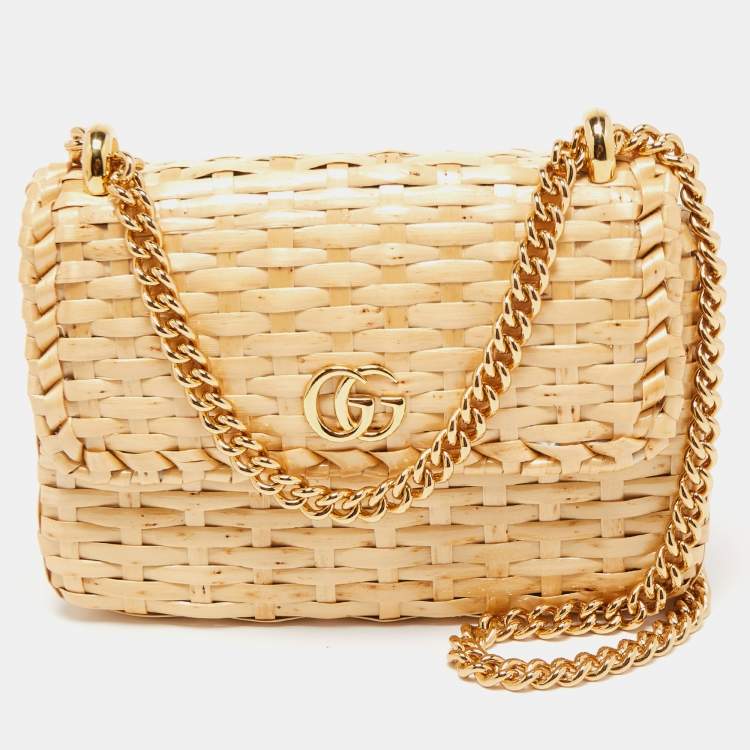 Gucci Beige Glazed Wicker Mini Cestino Shoulder Bag Gucci The Luxury Closet