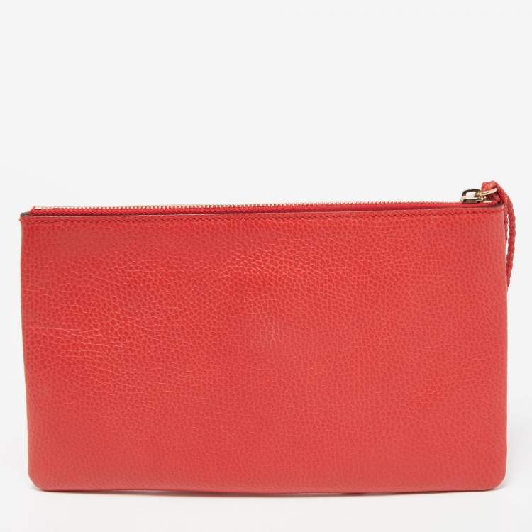 Pre Owned Gucci Red Leather Bamboo Tassel Zip Pouch
