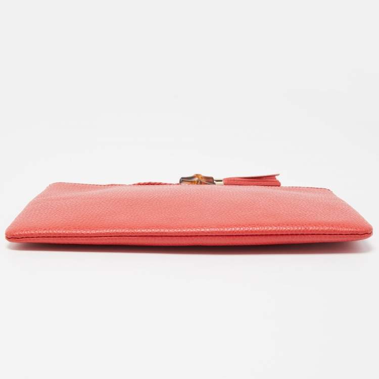 Pre Owned Gucci Red Leather Bamboo Tassel Zip Pouch