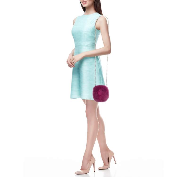 Pre Owned Gucci Purple Fur Chain Clutch