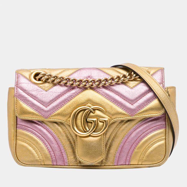 Gold Gucci GG Marmont Matelasse Crossbody Bag