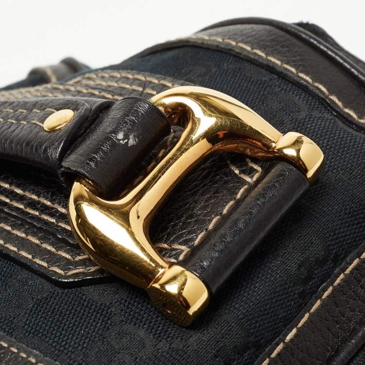 Pre Owned Gucci Black GG Canvas Web Aviatrix Medium Boston Bag