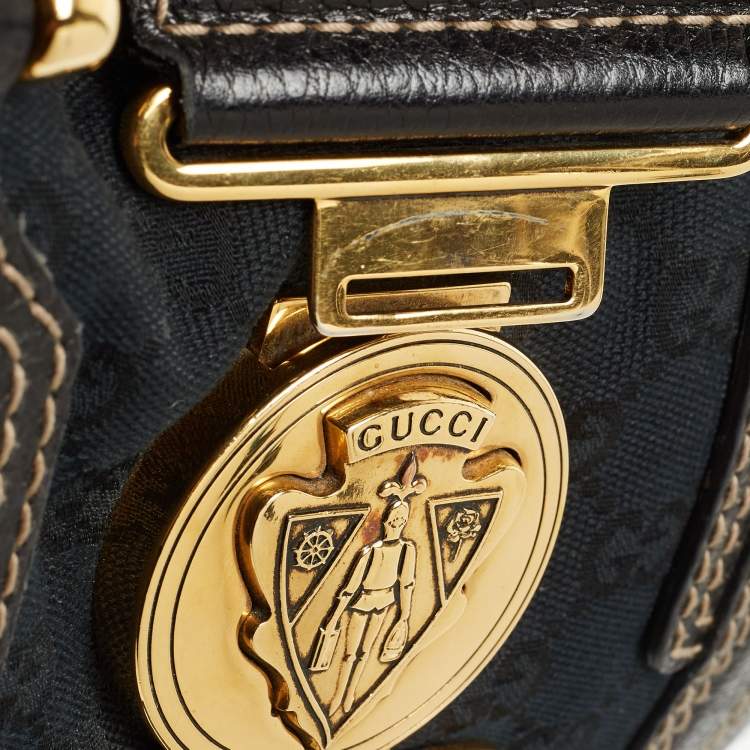 Pre Owned Gucci Black GG Canvas Web Aviatrix Medium Boston Bag