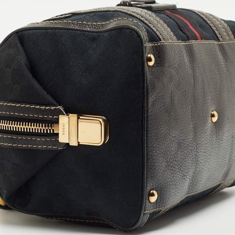 Pre Owned Gucci Black GG Canvas Web Aviatrix Medium Boston Bag