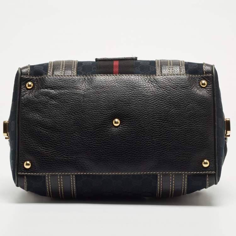 Pre Owned Gucci Black GG Canvas Web Aviatrix Medium Boston Bag