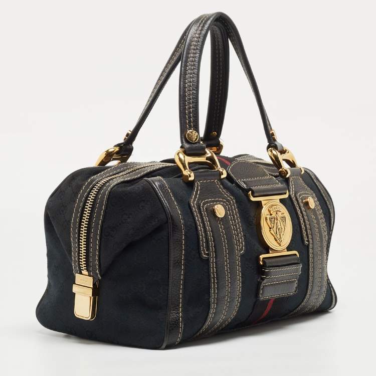 Pre Owned Gucci Black GG Canvas Web Aviatrix Medium Boston Bag
