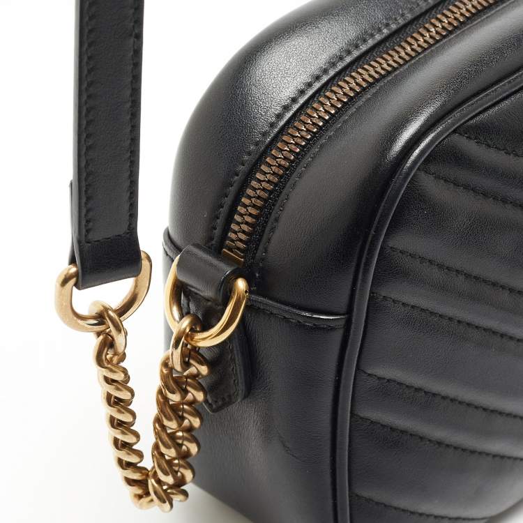 Pre Owned Gucci Black Matelasse Leather Small GG Marmont Shoulder Bag