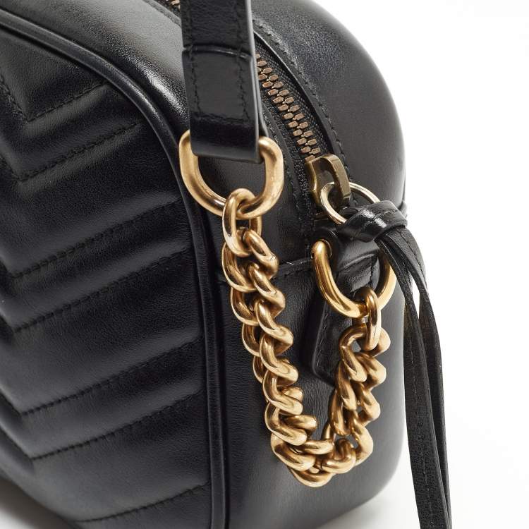 Pre Owned Gucci Black Matelasse Leather Small GG Marmont Shoulder Bag