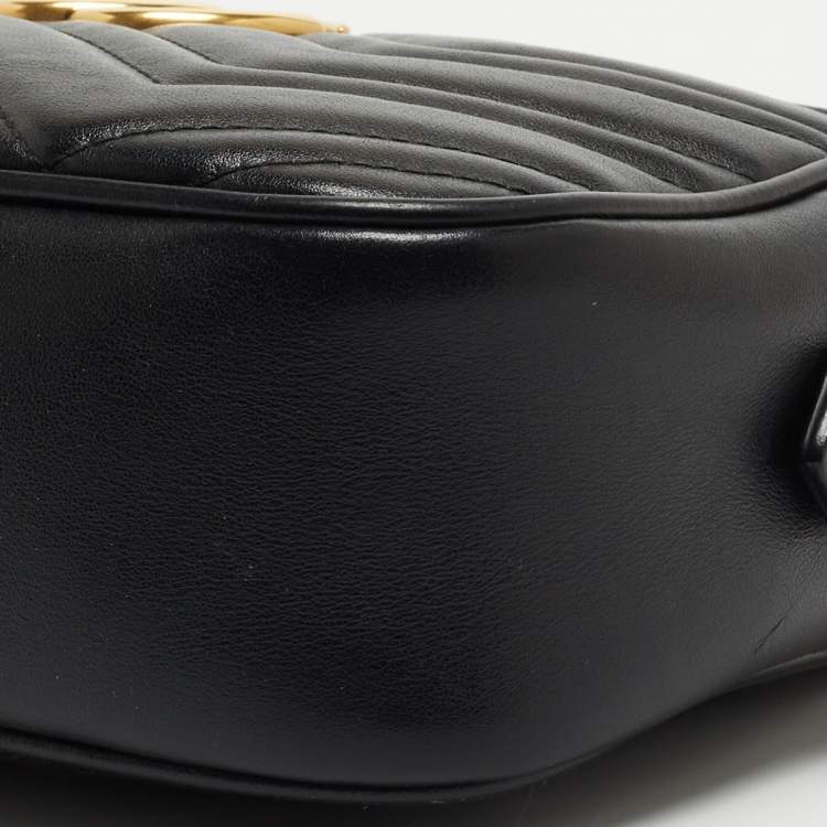 Pre Owned Gucci Black Matelasse Leather Small GG Marmont Shoulder Bag