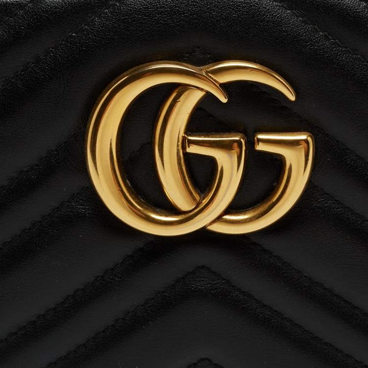 Pre Owned Gucci Black Matelasse Leather Small GG Marmont Shoulder Bag