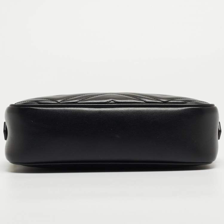 Pre Owned Gucci Black Matelasse Leather Small GG Marmont Shoulder Bag