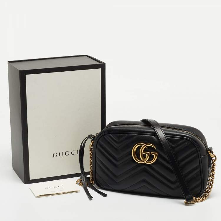 Pre Owned Gucci Black Matelasse Leather Small GG Marmont Shoulder Bag