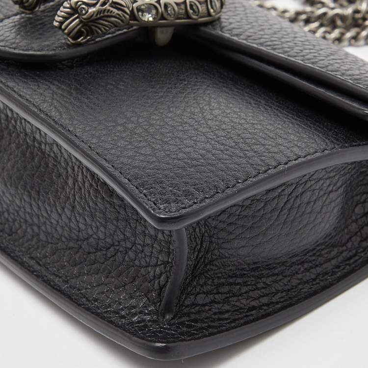 Pre Owned Gucci Black Leather Dionysus Super Mini Wallet on Chain