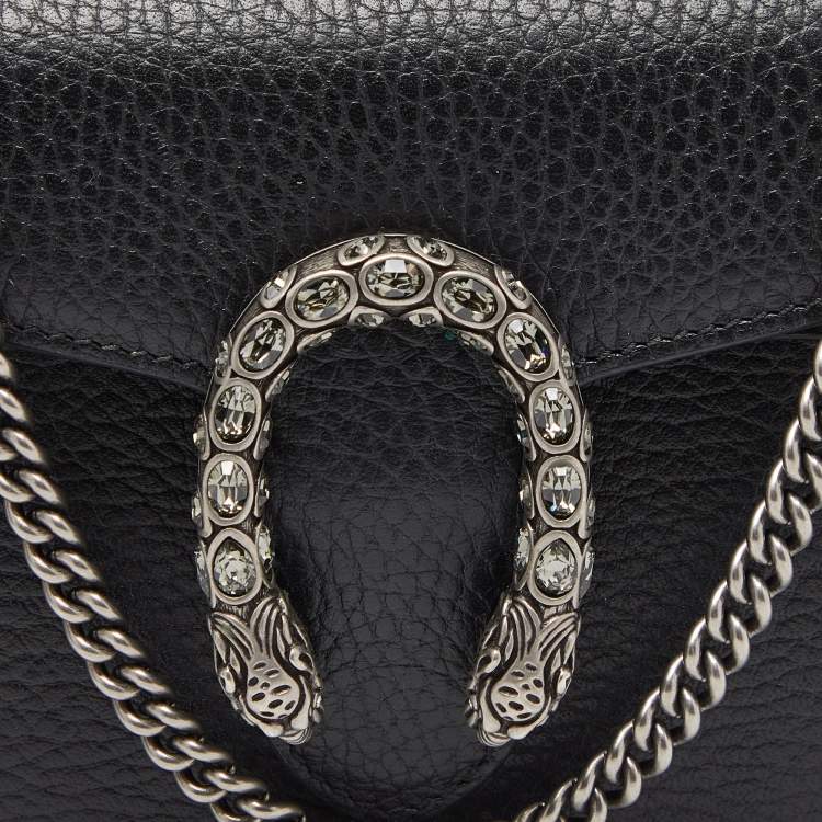 Pre Owned Gucci Black Leather Dionysus Super Mini Wallet on Chain